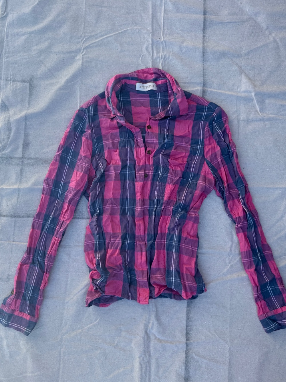 Kittenish Pink and Navy Plaid Button-Down Shirt